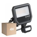 Fordelspakke 4x Ledvance LED Projektør Aluminium Sort 17W 2200lm 100D - 830 Varm Hvid | IP65 - Bevægelses- Og Lyssensor - Symmetrisk